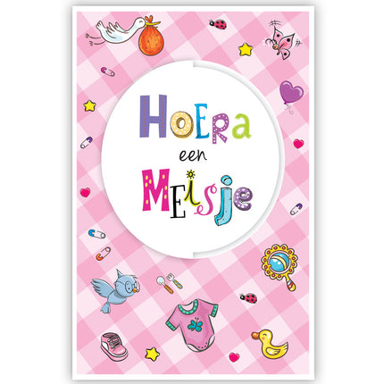 Feestbazaar Geboortekaart Hoera Een Meisje Roze Gestanst