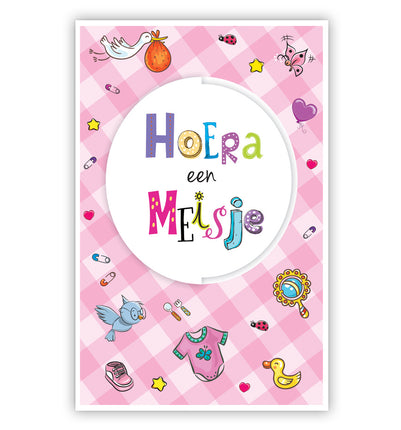Feestbazaar Geboortekaart Hoera Een Meisje Roze Gestanst
