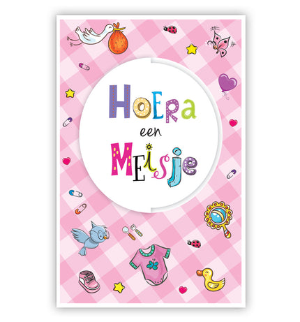 Feestbazaar Geboortekaart Hoera Een Meisje Roze Gestanst