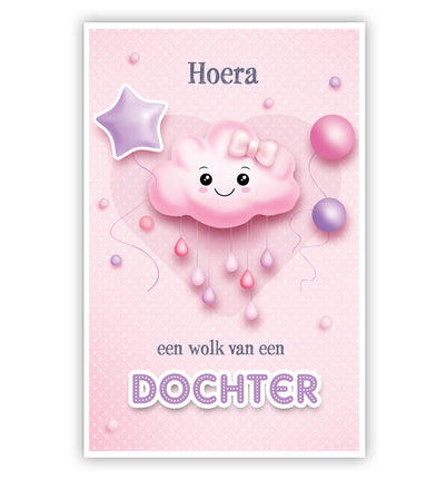 Feestbazaar Geboortekaart Roze Een Wolk van een Dochter