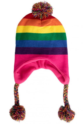 Feestbazaar Gebreide Ijsmuts Regenboog met pompon en tassels