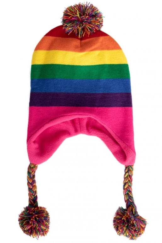 Feestbazaar Gebreide Ijsmuts Regenboog met pompon en tassels