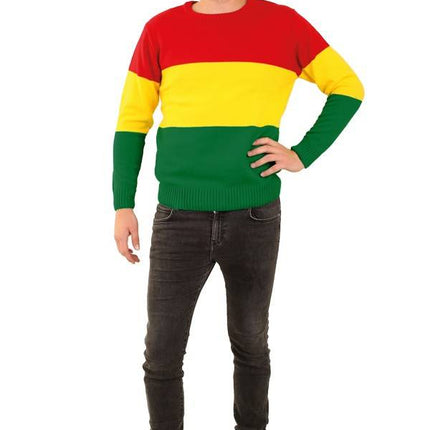 Feestbazaar Gebreide trui rood/geel/groen gestreept unisex
