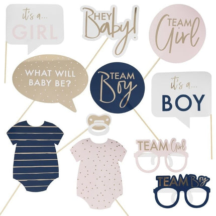 Feestbazaar Gender Reveal Photo Booth Props (10st)
