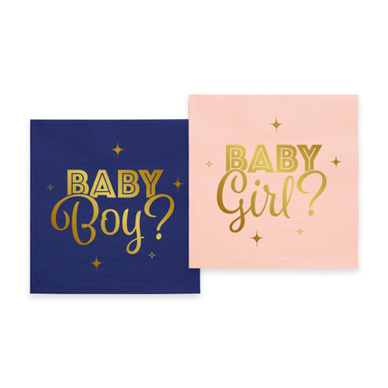 Feestbazaar Gender Reveal Servetten Blauw Roze 33cm (20st)