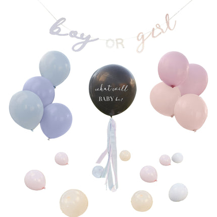 Feestbazaar Gender Reveal Versiering Set 'What Will Baby Be?'