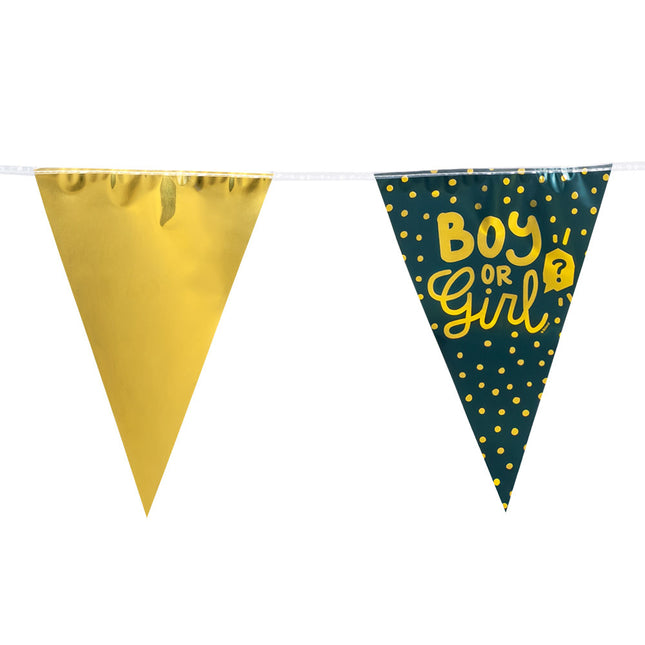 Feestbazaar Gender Reveal Vlaggenlijn 'Boy or Girl' Goud/Groen (6m)