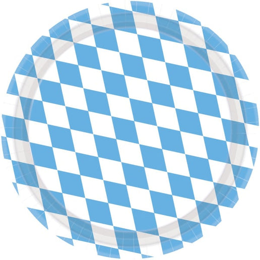 Feestbazaar Geruite Papieren Bordjes Blauw/Wit (8st)