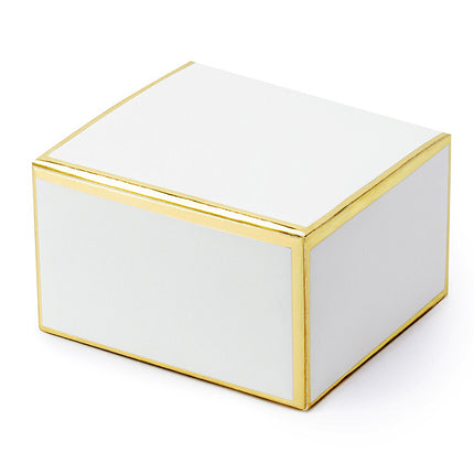 Feestbazaar Geschenkdoosjes chique wit met gouden randen (10st)