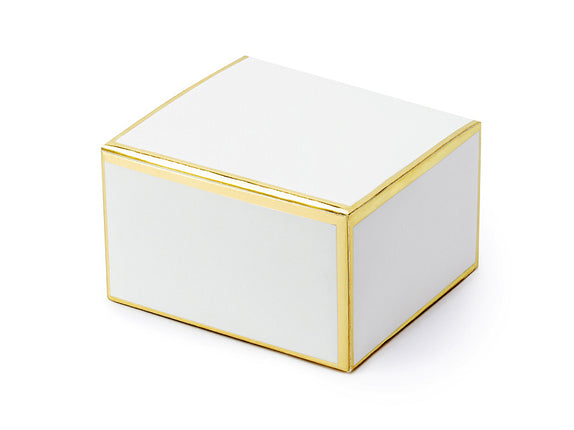 Feestbazaar Geschenkdoosjes chique wit met gouden randen (10st)