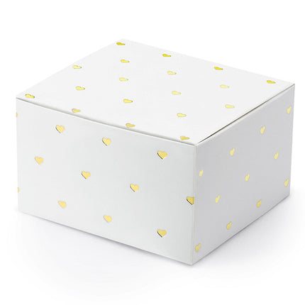 Feestbazaar Geschenkdoosjes wit met gouden hartjes (10st)