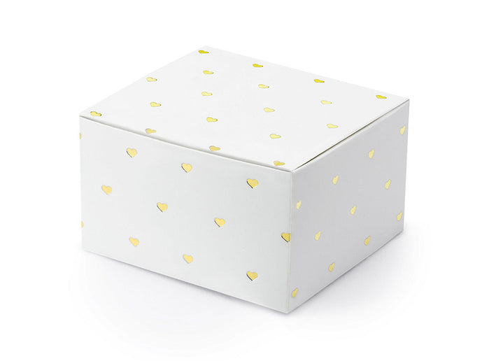 Feestbazaar Geschenkdoosjes wit met gouden hartjes (10st)