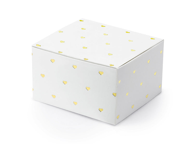 Feestbazaar Geschenkdoosjes wit met gouden hartjes (10st)