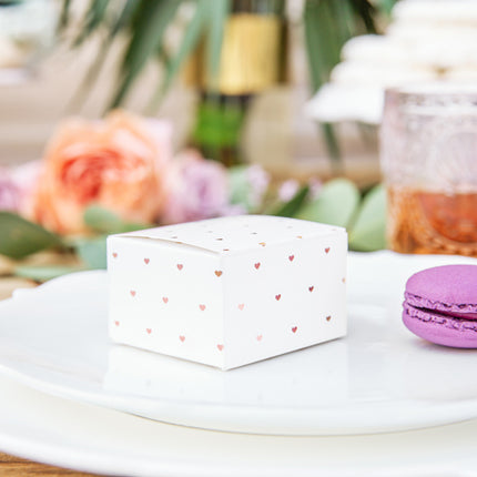 Feestbazaar Geschenkdoosjes wit met Rose gouden hartjes (10st)