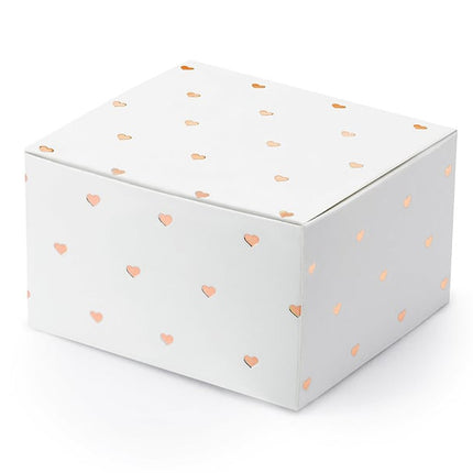 Feestbazaar Geschenkdoosjes wit met Rose gouden hartjes (10st)