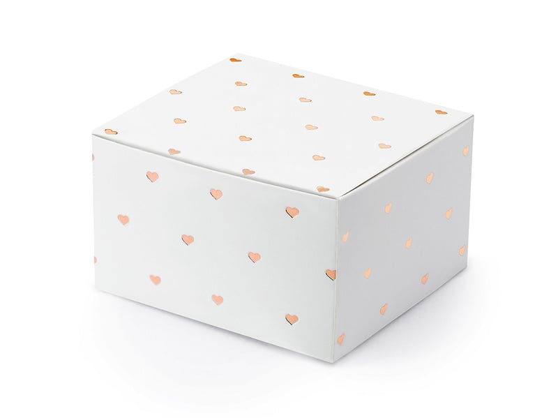 Feestbazaar Geschenkdoosjes wit met Rose gouden hartjes (10st)