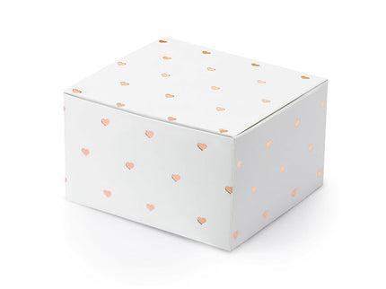 Feestbazaar Geschenkdoosjes wit met Rose gouden hartjes (10st)