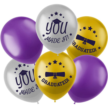 Feestbazaar Geslaagd Ballonnen Goud/Paars (6st)
