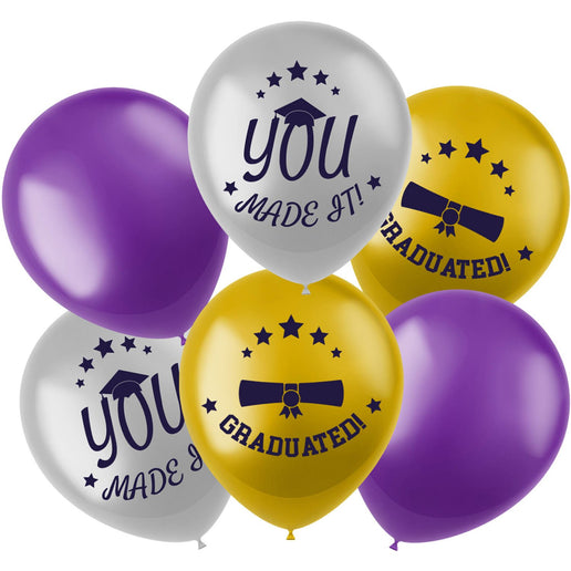 Feestbazaar Geslaagd Ballonnen Goud/Paars (6st)
