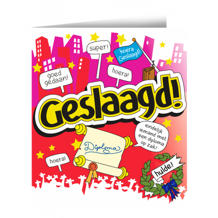 Feestbazaar Geslaagd wenskaart cartoon