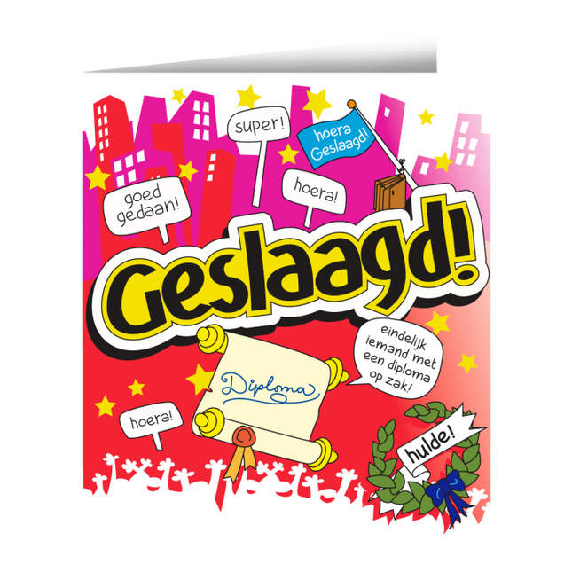 Feestbazaar Geslaagd wenskaart cartoon
