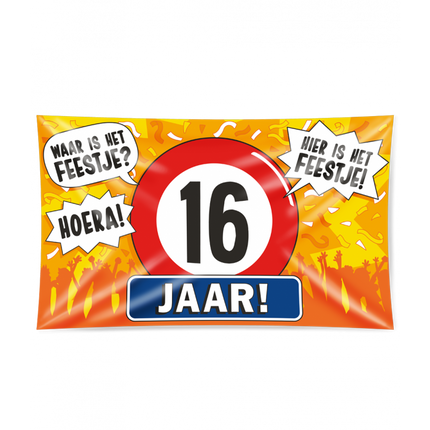 Feestbazaar Gevelvlag 16 Jaar 90x150cm