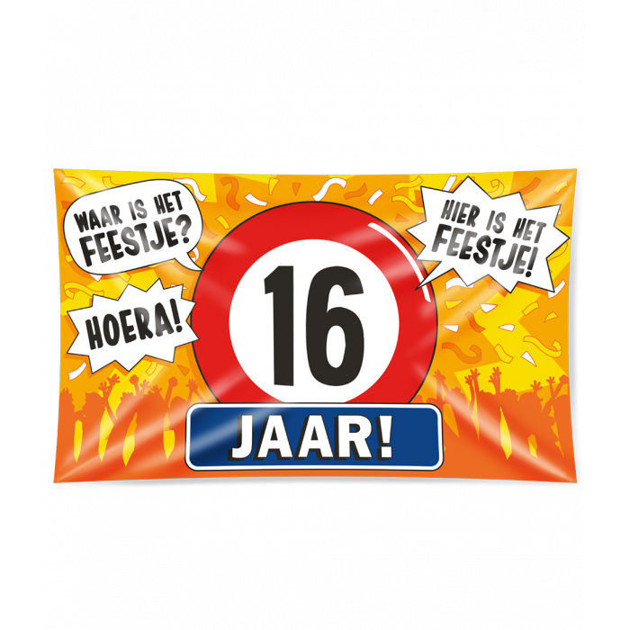 Feestbazaar Gevelvlag 16 Jaar 90x150cm