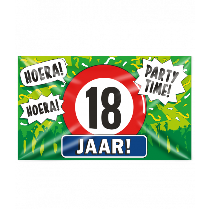 Feestbazaar Gevelvlag 18 jaar 90x150 cm
