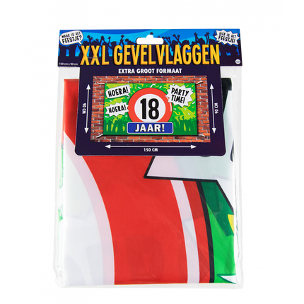Feestbazaar Gevelvlag 18 jaar 90x150 cm