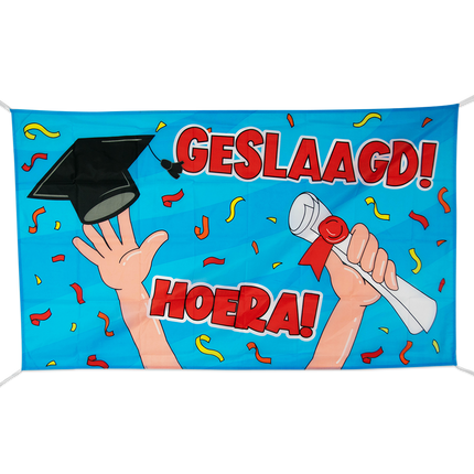 Feestbazaar Gevelvlag Geslaagd Cartoon (150x90cm)