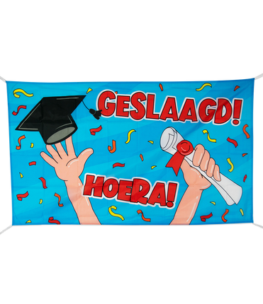 Feestbazaar Gevelvlag Geslaagd Cartoon (150x90cm)