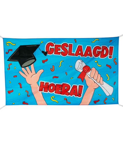 Feestbazaar Gevelvlag Geslaagd Cartoon (150x90cm)