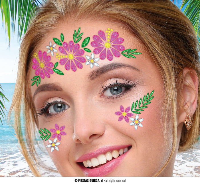 Feestbazaar Gezicht Stickers Bloemen Roze