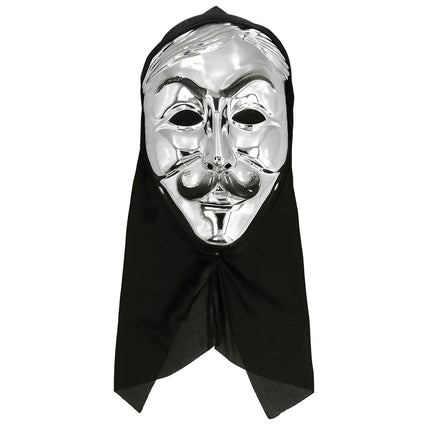 Feestbazaar Gezichtsmasker Anonymous met Kap zilver