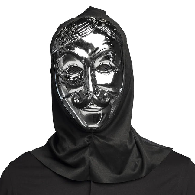Feestbazaar Gezichtsmasker Anonymous met Kap zilver