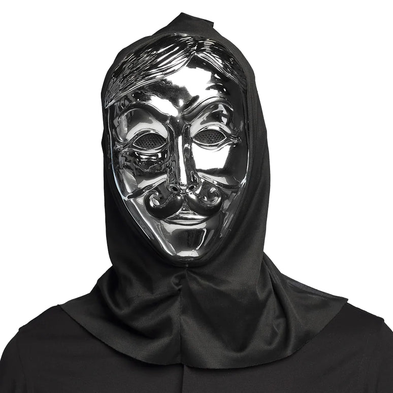 Feestbazaar Gezichtsmasker Anonymous met Kap zilver