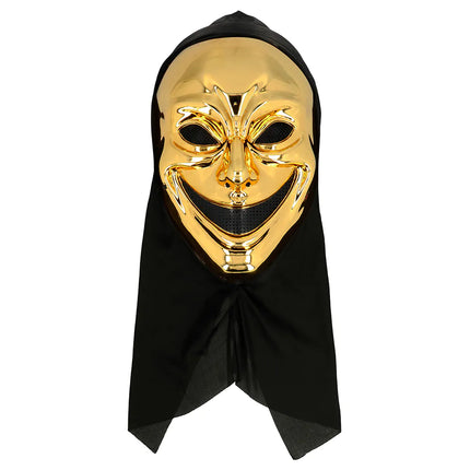 Feestbazaar Gezichtsmasker Crazy killer met kap goud