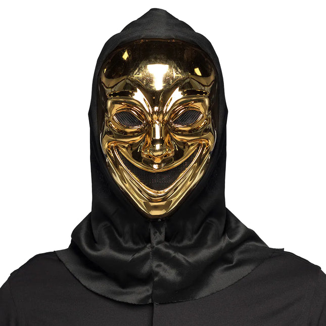 Feestbazaar Gezichtsmasker Crazy killer met kap goud
