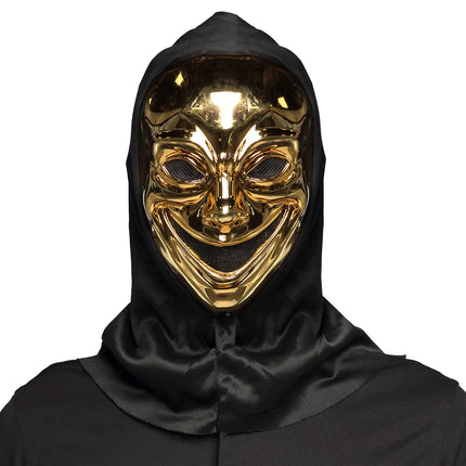 Feestbazaar Gezichtsmasker Crazy killer met kap goud