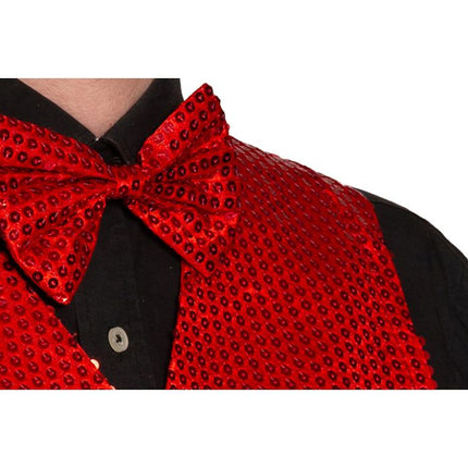 Feestbazaar Gilet Pailletten Rood met Strik