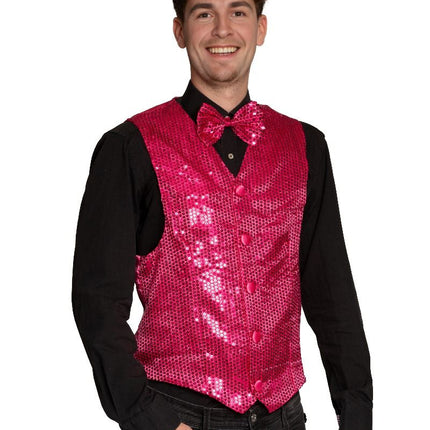 Feestbazaar Gilet Pailletten Roze met Strik
