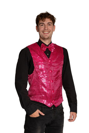 Feestbazaar Gilet Pailletten Roze met Strik