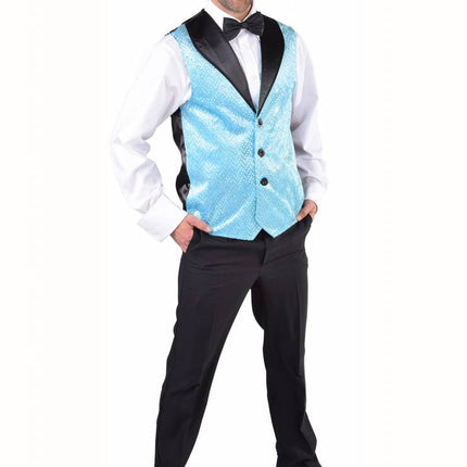 Feestbazaar Gilet pailletten turquoise heren