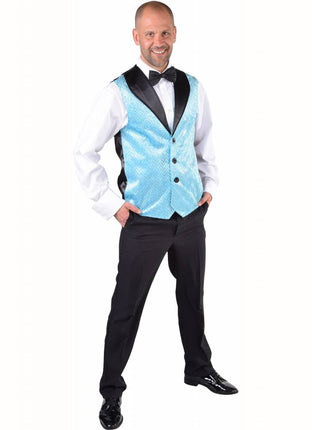Feestbazaar Gilet pailletten turquoise heren