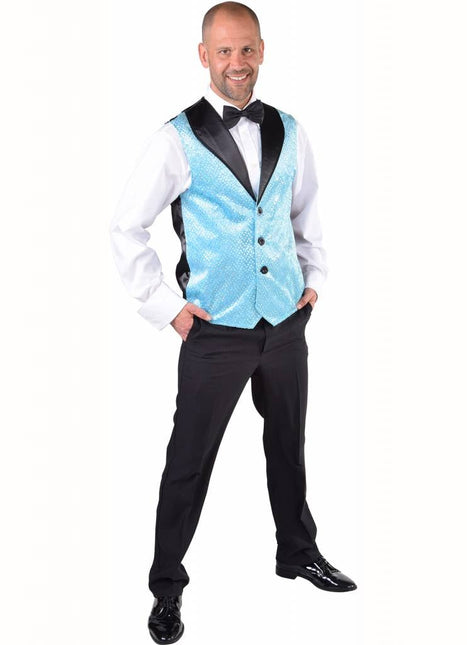 Feestbazaar Gilet pailletten turquoise heren