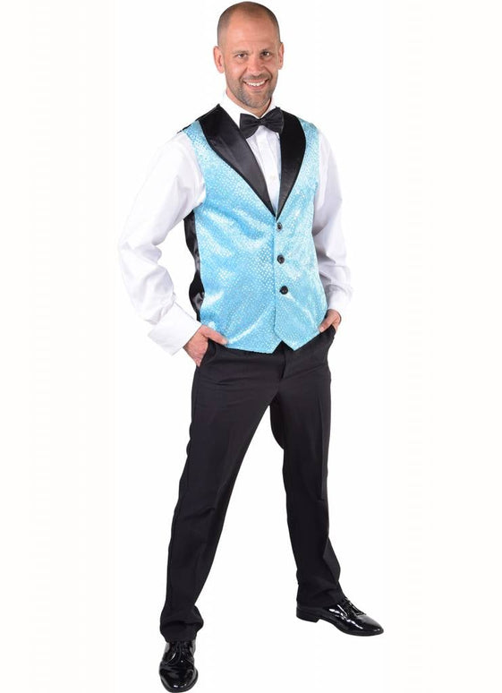 Feestbazaar Gilet pailletten turquoise heren