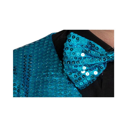 Feestbazaar Gilet Pailletten Turquoise met Strik