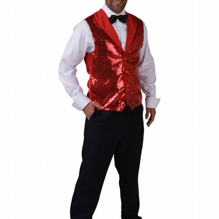 Feestbazaar Gilet rood paillet luxe
