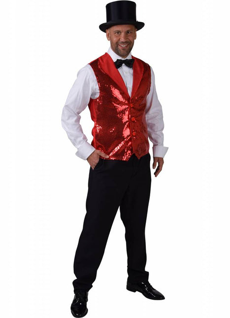 Feestbazaar Gilet rood paillet luxe