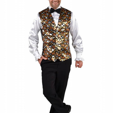 Feestbazaar Gilet Sterren Pailletten Goud Man Kostuum